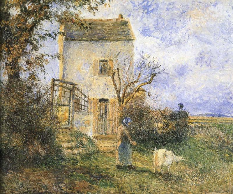 Farmhouse in front of women and sheep, Camille Pissarro